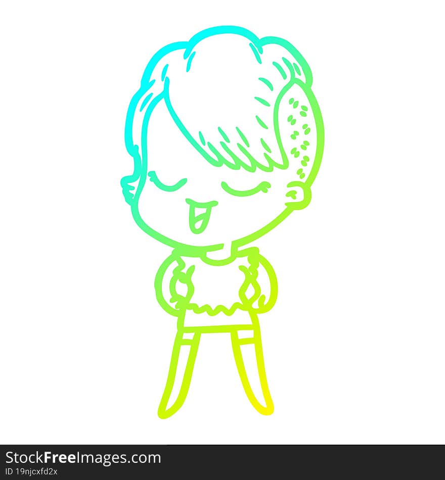 cold gradient line drawing happy cartoon girl