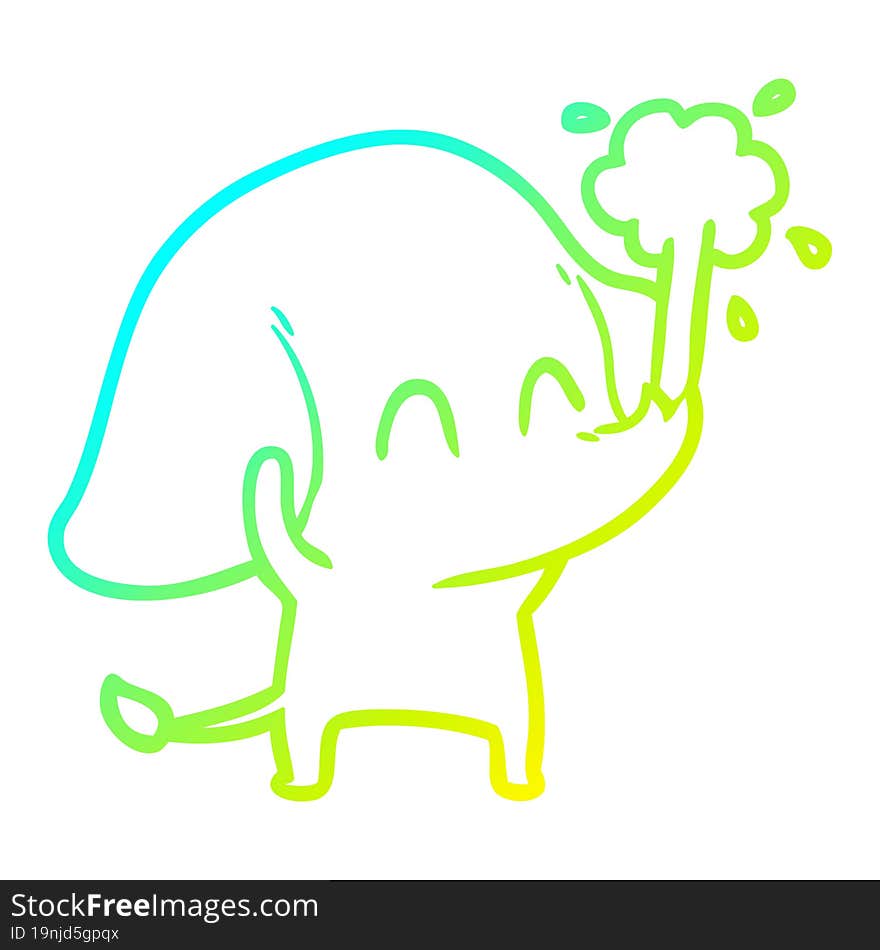 cold gradient line drawing cute cartoon elephant spouting water