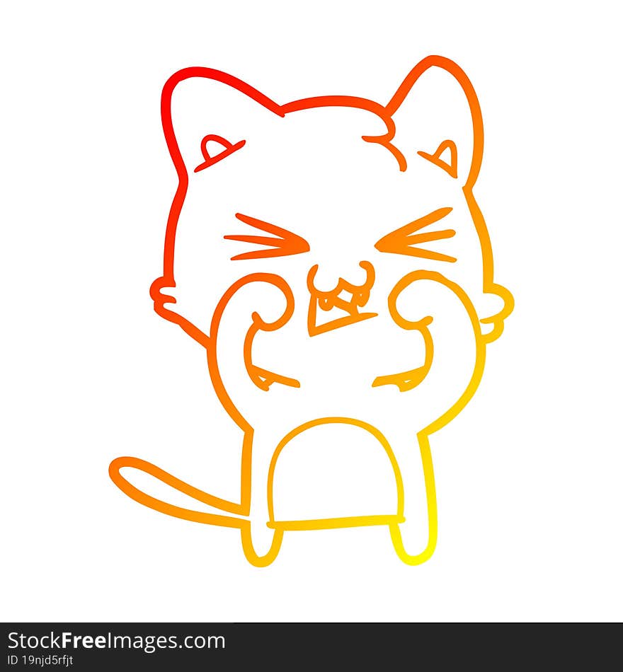 warm gradient line drawing cartoon cat hissing