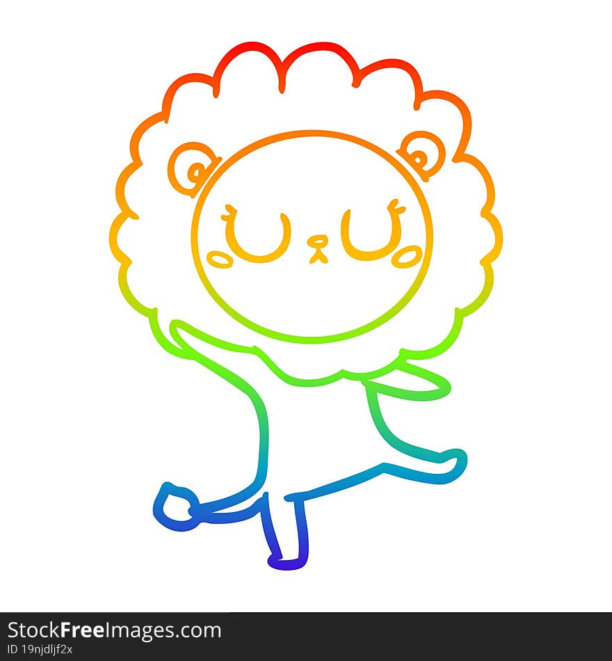 rainbow gradient line drawing of a cartoon lion dancing