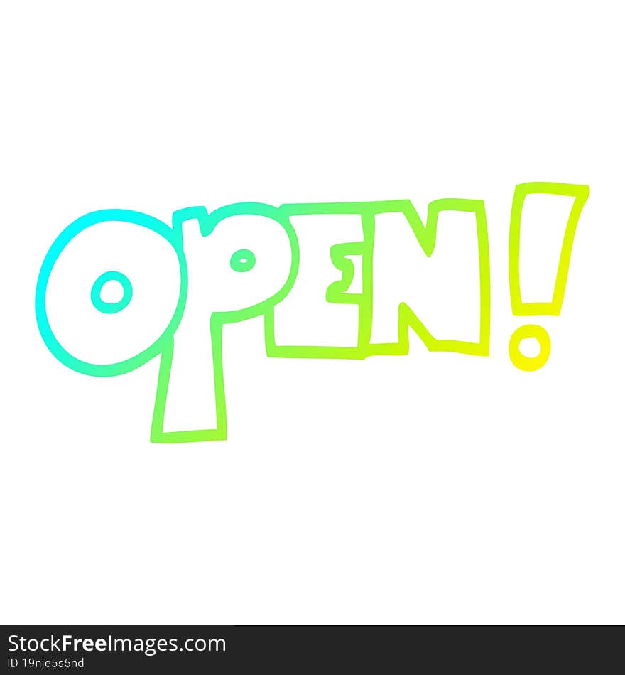 cold gradient line drawing of a cartoon open sign