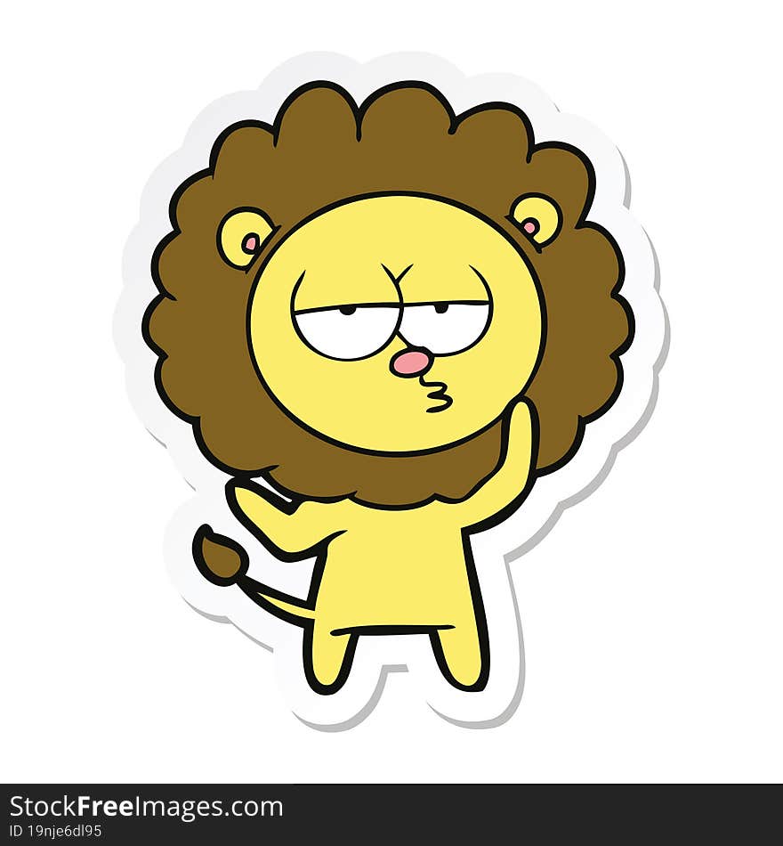 sticker of a cartoon tired lion