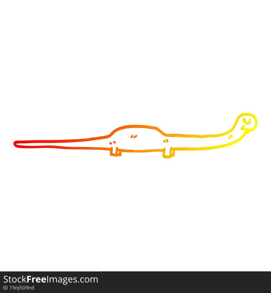 warm gradient line drawing of a cartoon prehistoric dinosaur