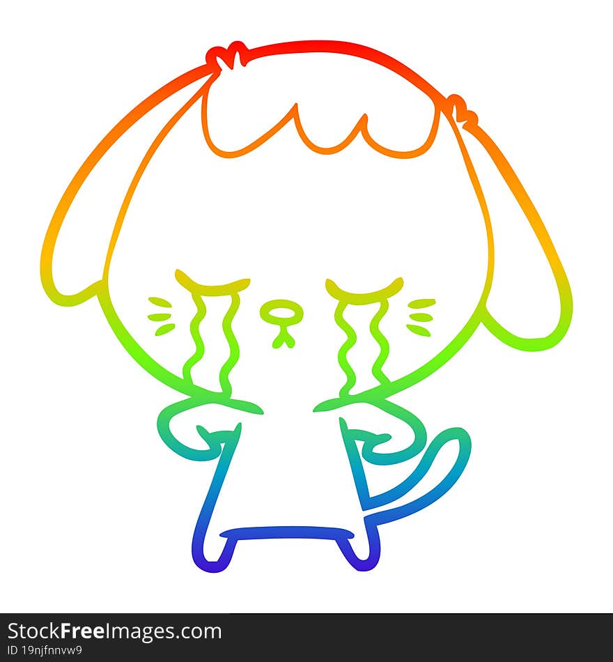 Rainbow Gradient Line Drawing Cartoon Crying Dog