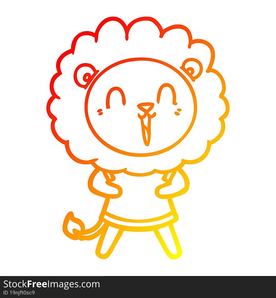 warm gradient line drawing of a laughing lion cartoon