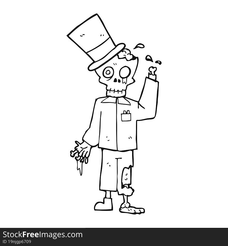 black and white cartoon posh zombie