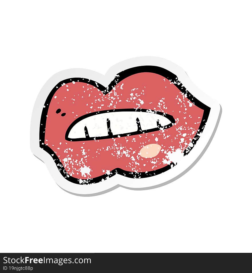 retro distressed sticker of a cartoon lips