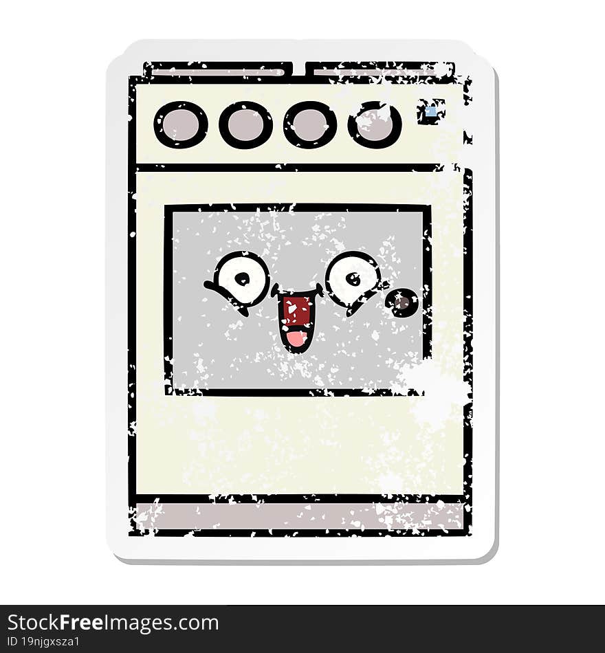 Distressed Sticker Of A Cute Cartoon Kitchen Oven