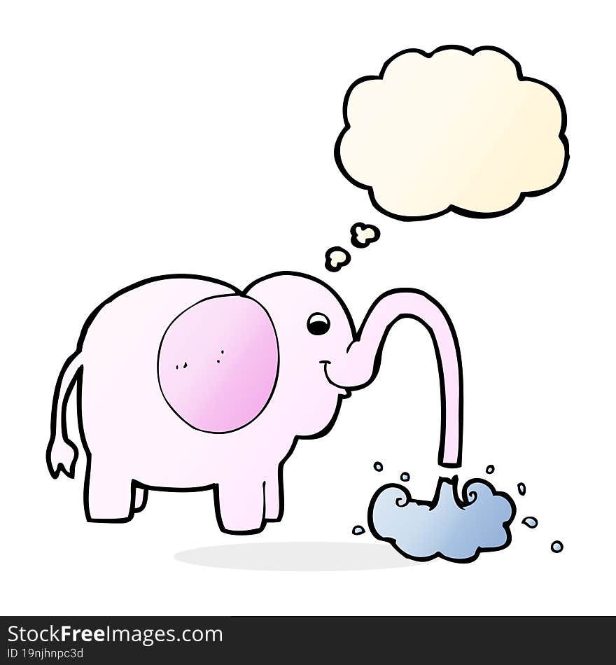 cartoon elephant squirting water with thought bubble