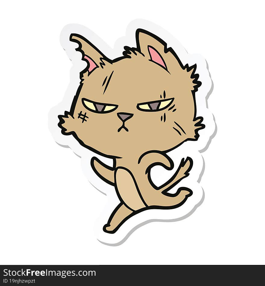 sticker of a tough cartoon cat running