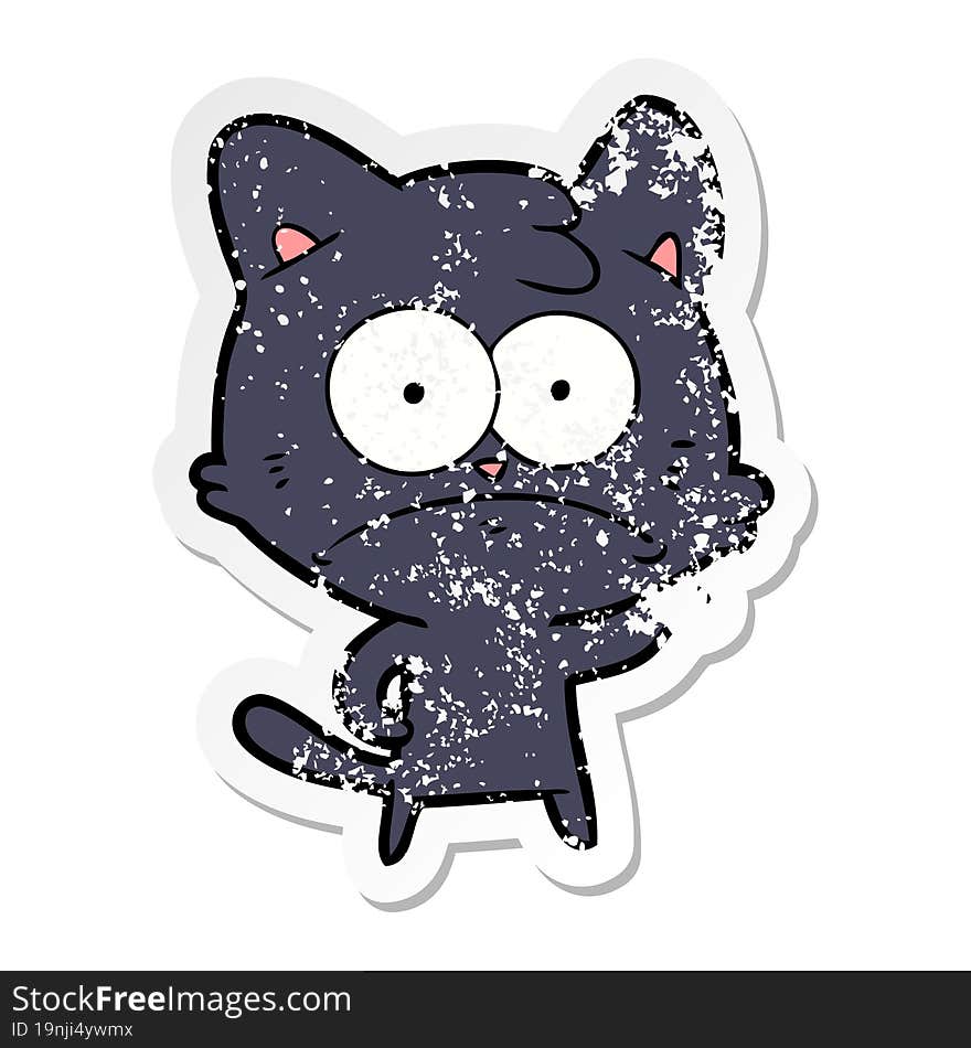 distressed sticker of a cartoon nervous cat