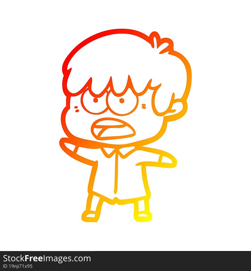 warm gradient line drawing worried cartoon boy