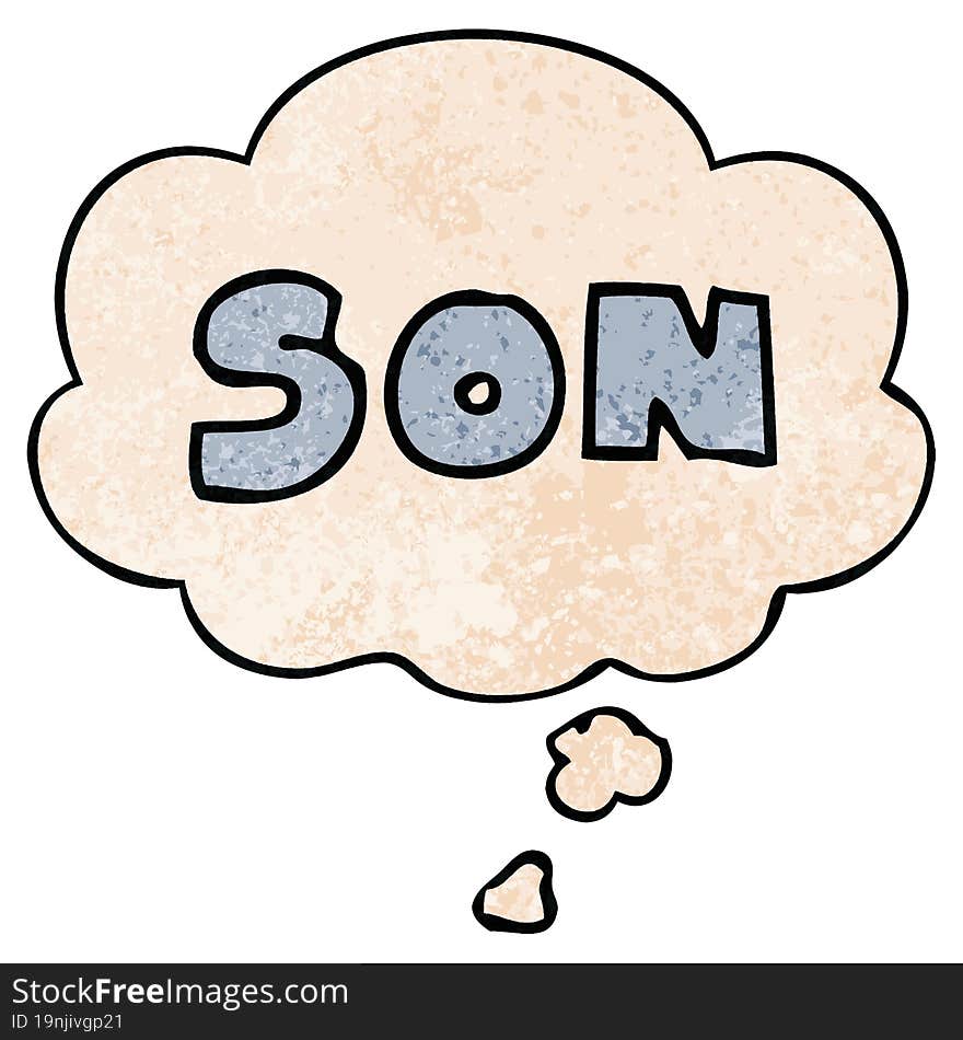 cartoon word son and thought bubble in grunge texture pattern style