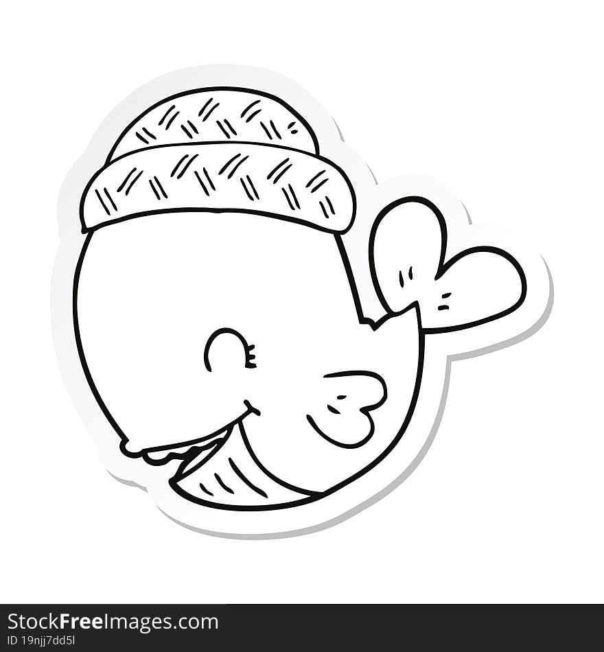 sticker of a cartoon whale wearing hat