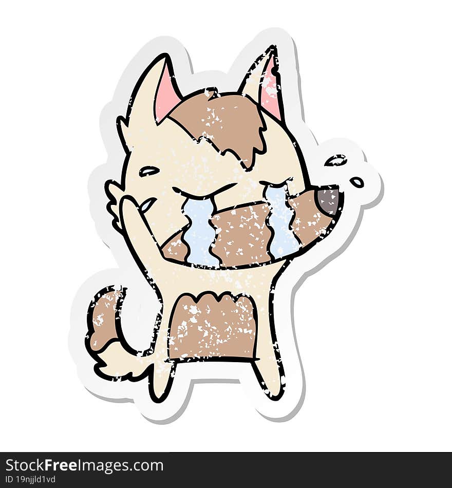 Distressed Sticker Of A Cartoon Crying Wolf