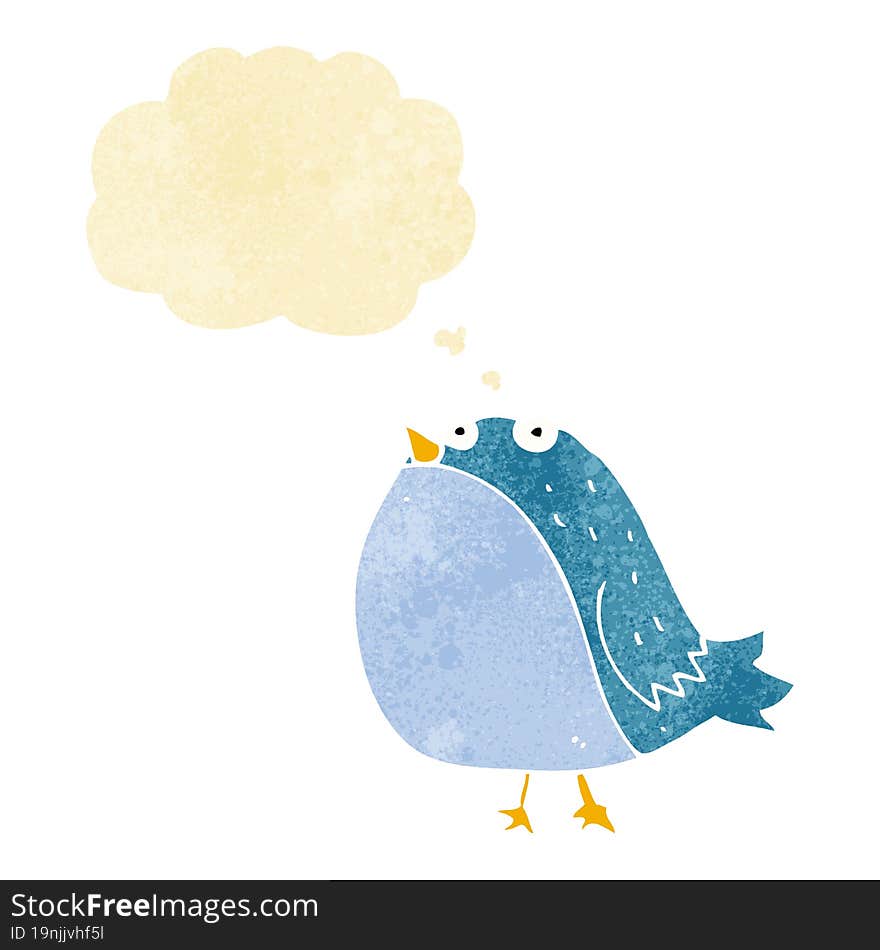 cartoon fat bird with thought bubble