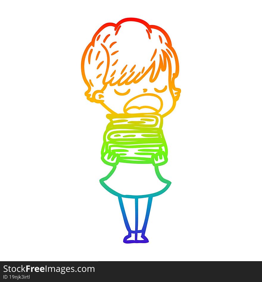 rainbow gradient line drawing of a cartoon woman talking