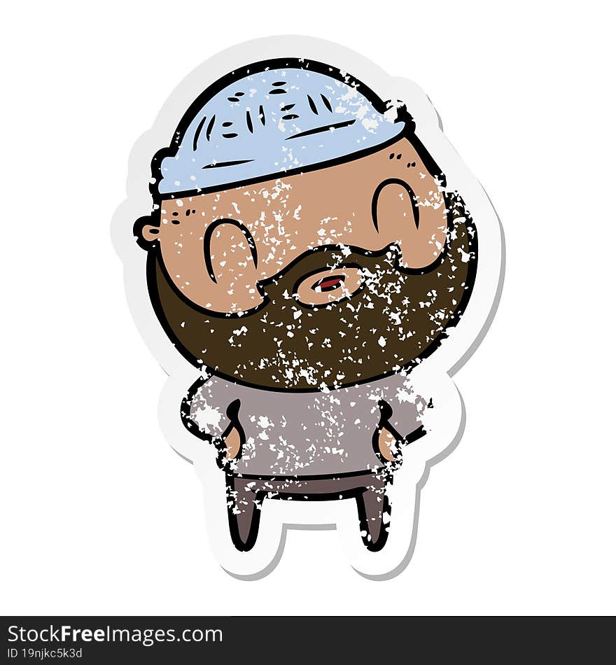 Distressed Sticker Of A Cartoon Bearded Man