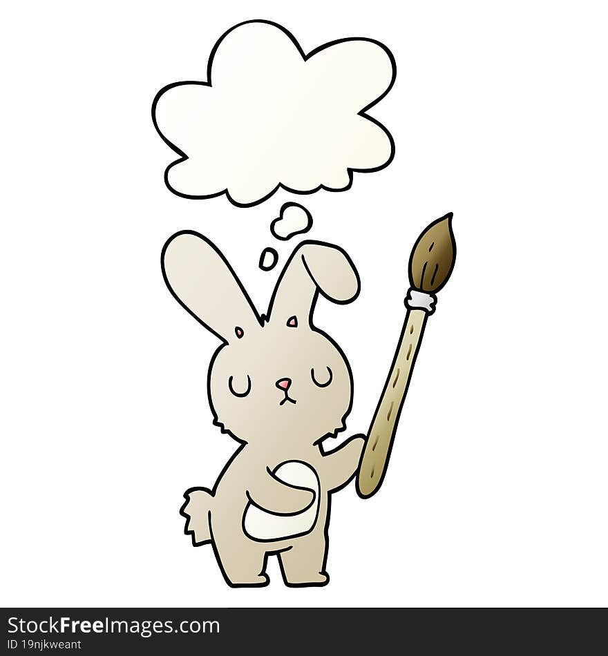 Cartoon Rabbit With Paint Brush And Thought Bubble In Smooth Gradient Style