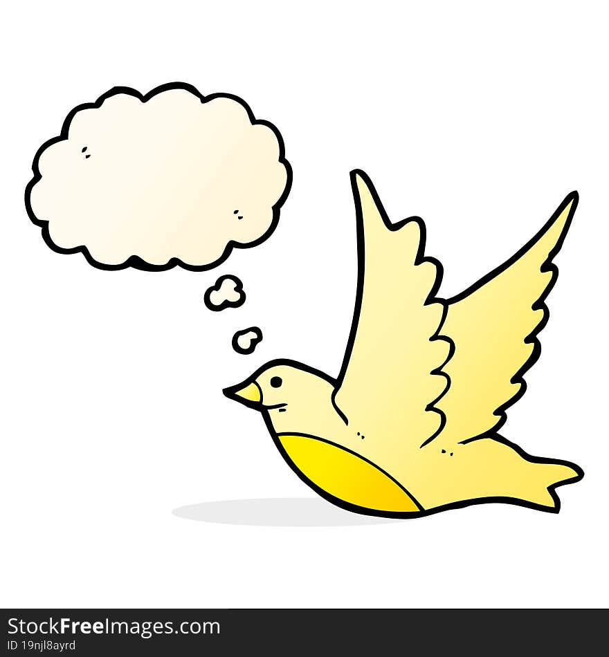 cartoon flying bird with thought bubble