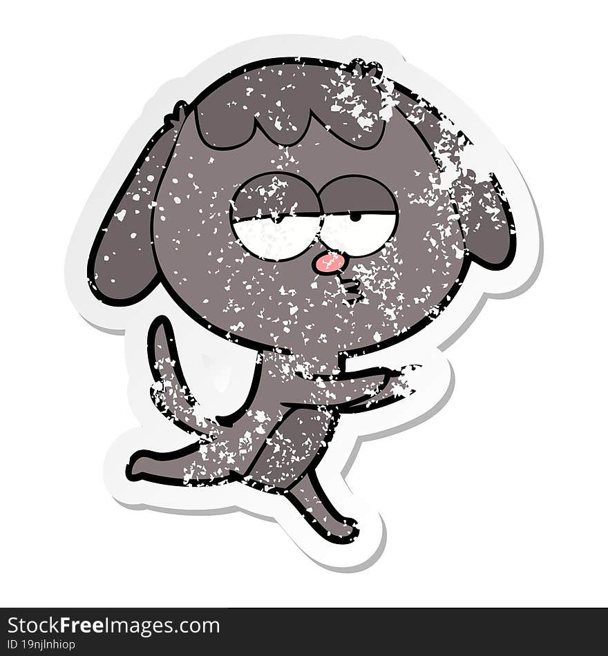 distressed sticker of a cartoon bored dog running