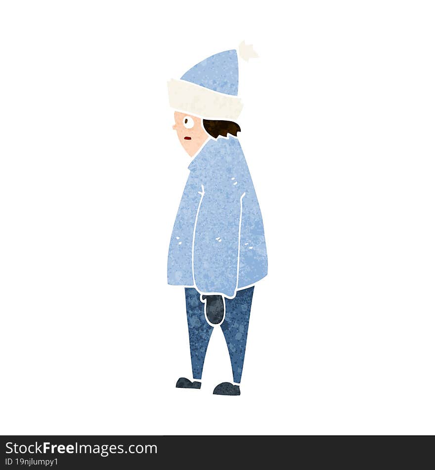 cartoon person in winter clothes