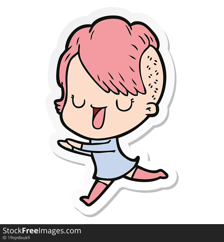 Sticker Of A Cute Cartoon Girl With Hipster Haircut