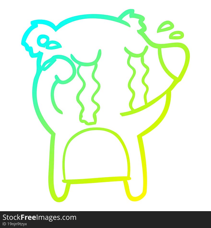 cold gradient line drawing cartoon crying bear