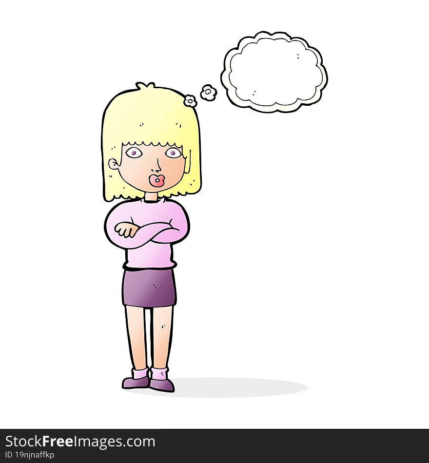 cartoon impatient woman with thought bubble