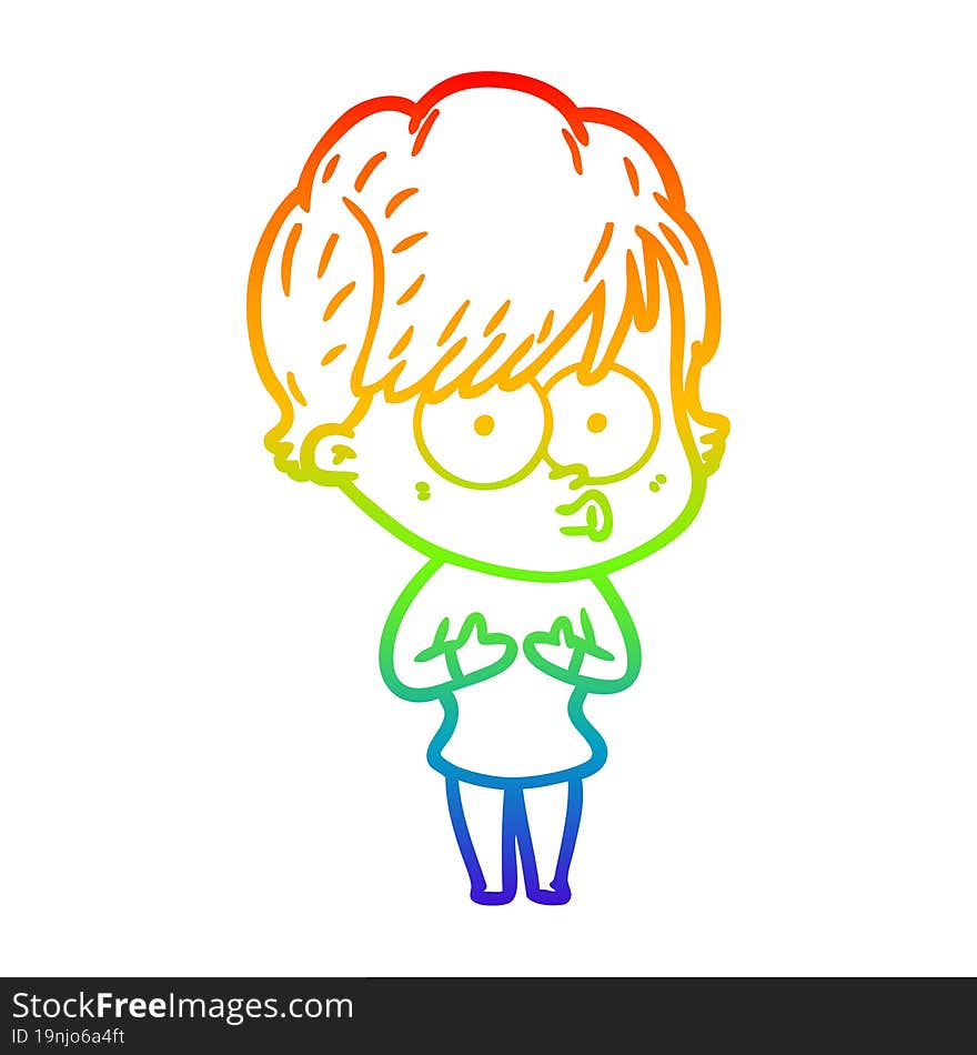 rainbow gradient line drawing of a cartoon woman