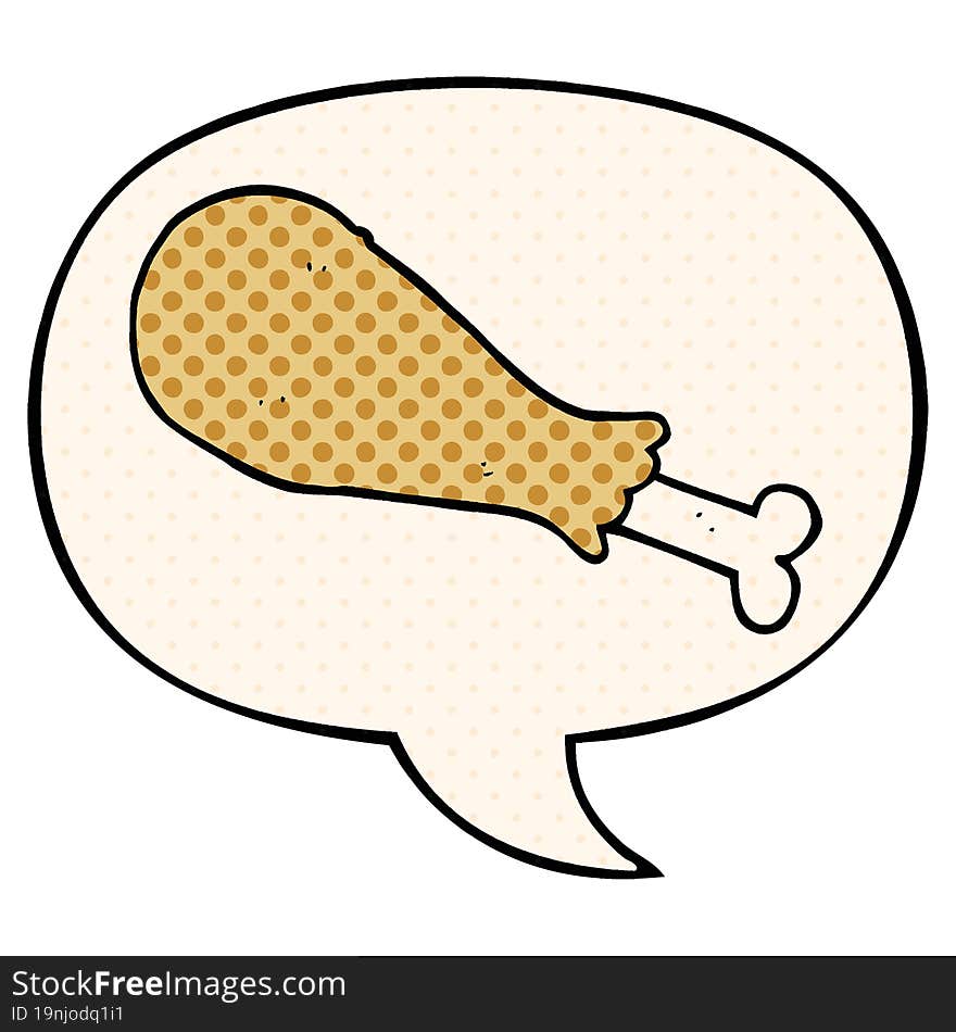 cartoon chicken leg and speech bubble in comic book style