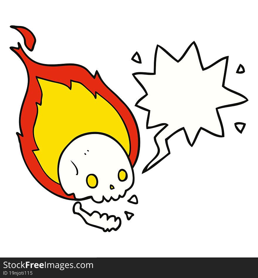 spooky cartoon flaming skull and speech bubble