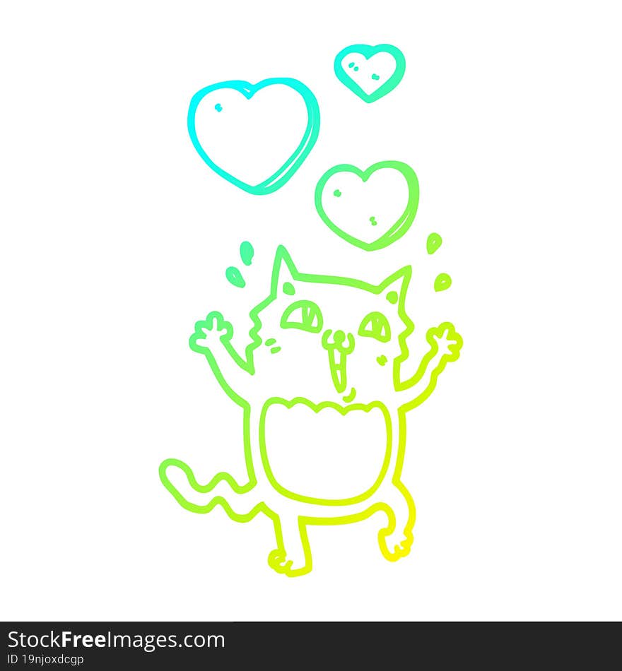 cold gradient line drawing cartoon cat crazy in love