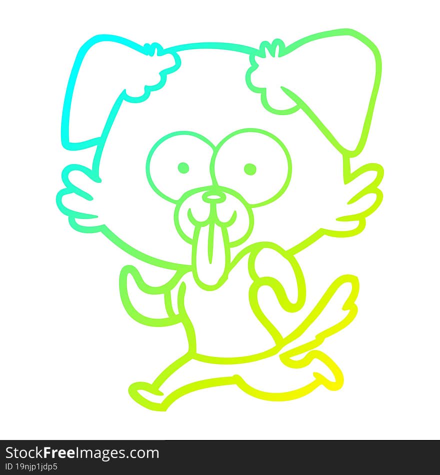 cold gradient line drawing of a cartoon dog with tongue sticking out