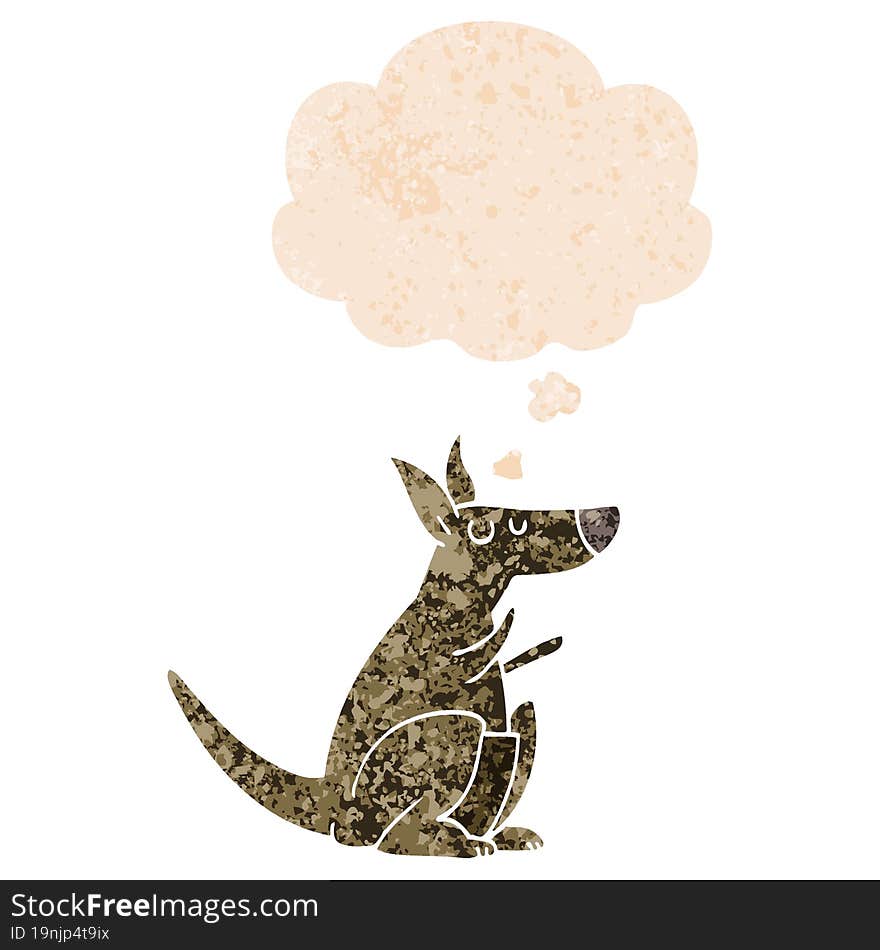 cartoon kangaroo and thought bubble in retro textured style