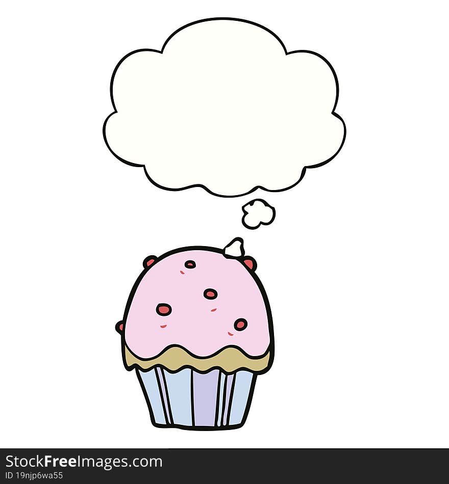 cartoon cupcake with thought bubble. cartoon cupcake with thought bubble