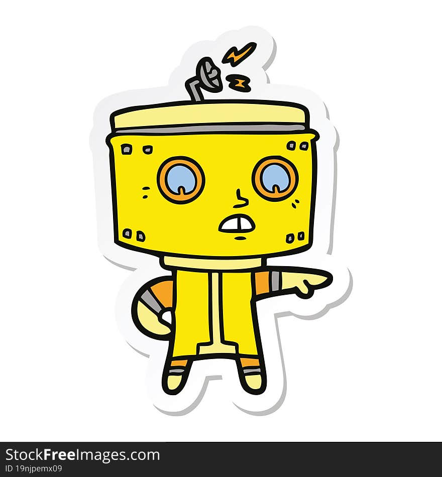 sticker of a cartoon robot accusing