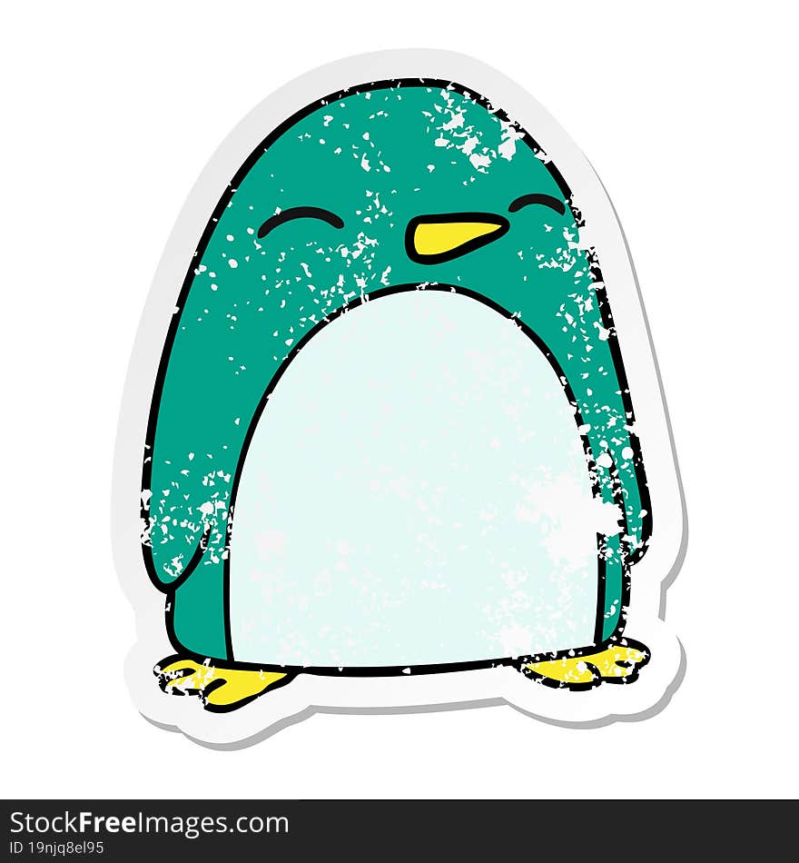 distressed sticker cartoon doodle of a cute penguin