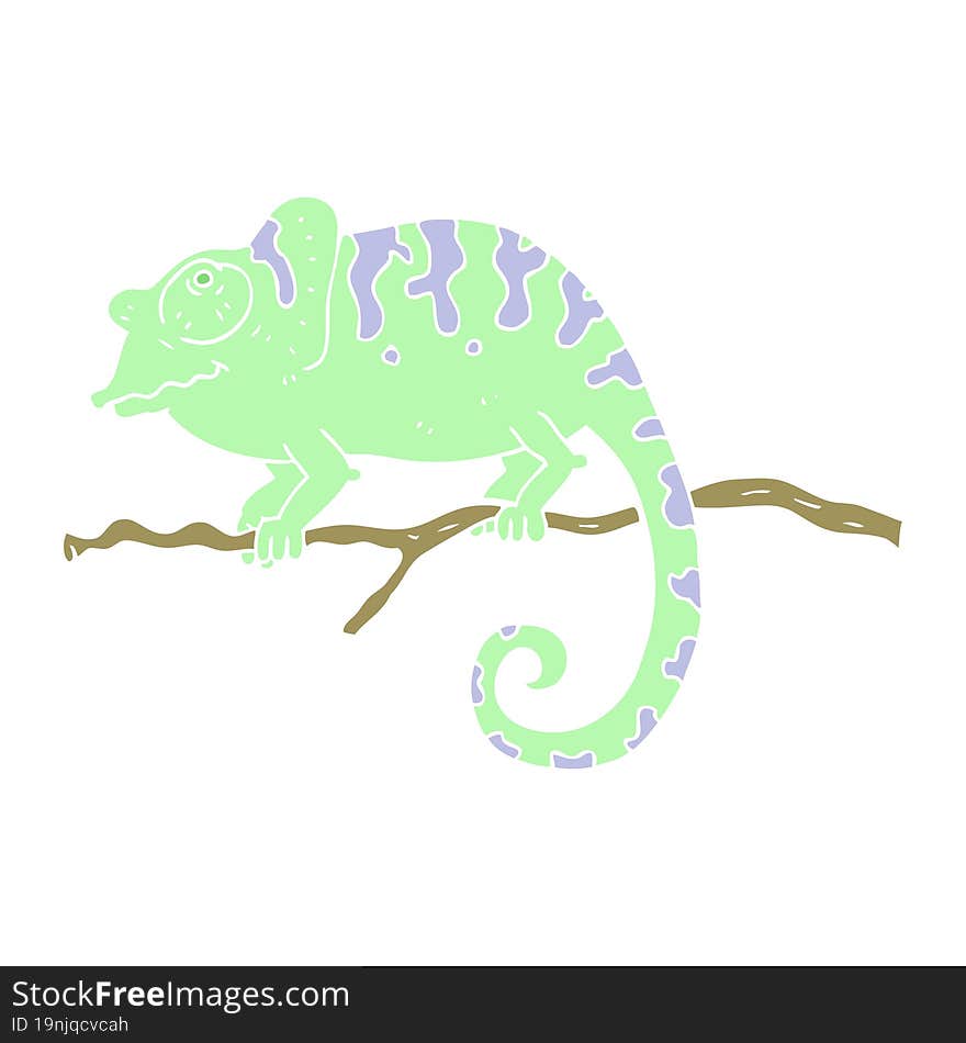 flat color illustration of a cartoon chameleon