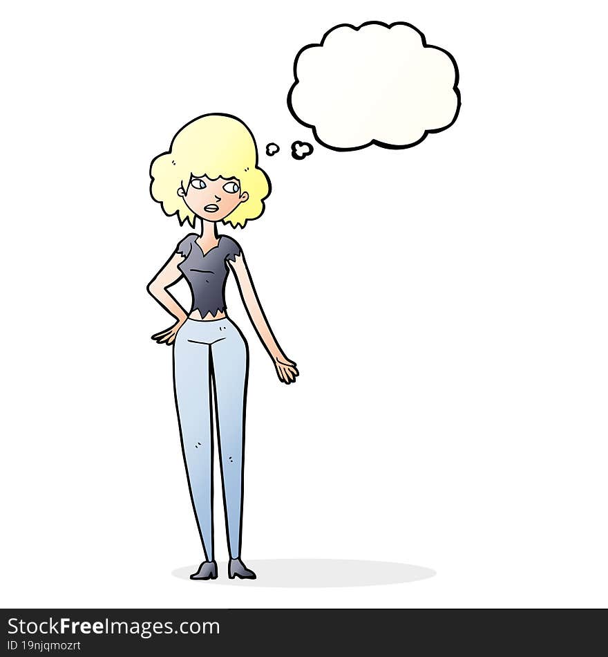 cartoon pretty woman with thought bubble