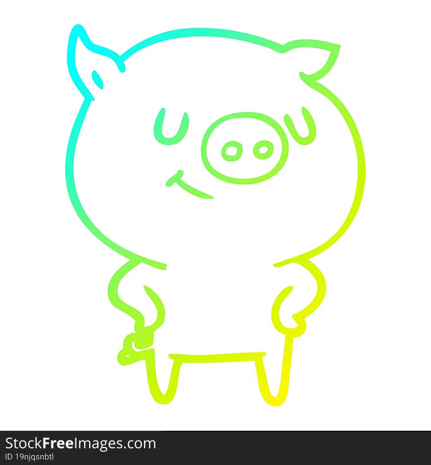 cold gradient line drawing happy cartoon pig