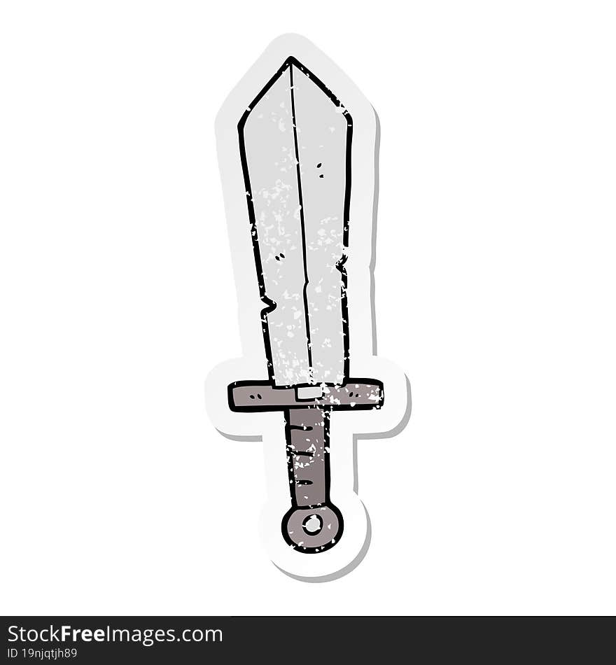 distressed sticker of a cartoon old sword