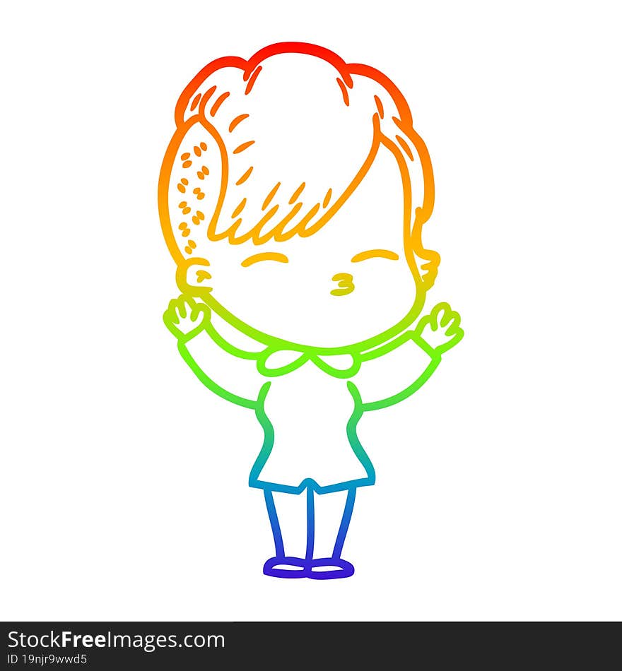 rainbow gradient line drawing cartoon squinting girl