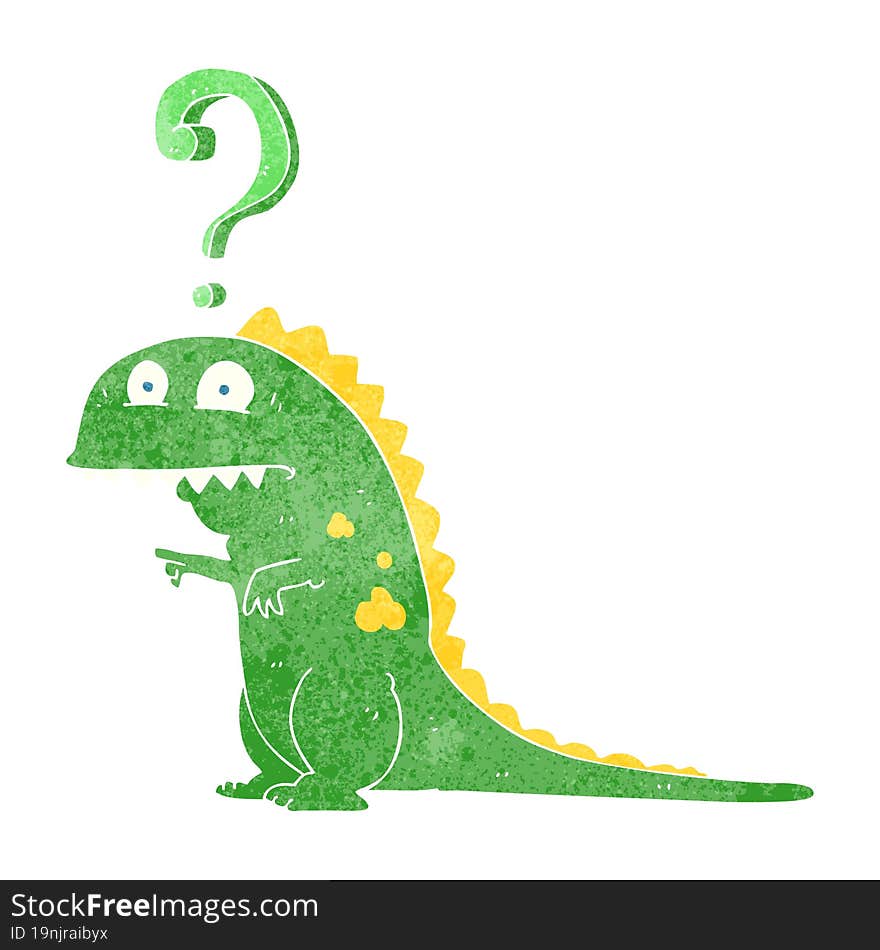 retro cartoon confused dinosaur