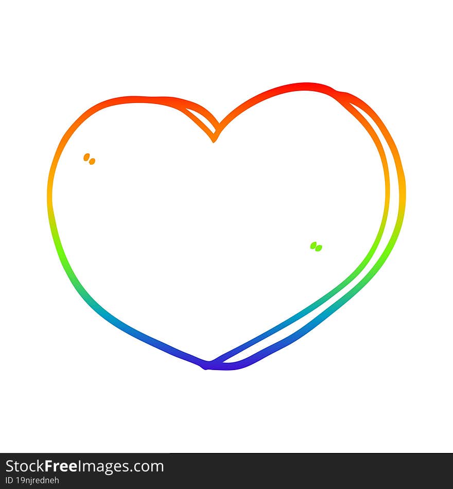 rainbow gradient line drawing of a cartoon love heart