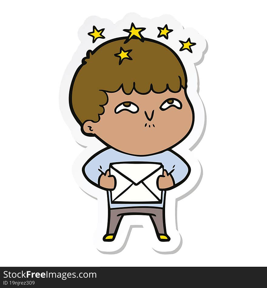 sticker of a cartoon amazed boy