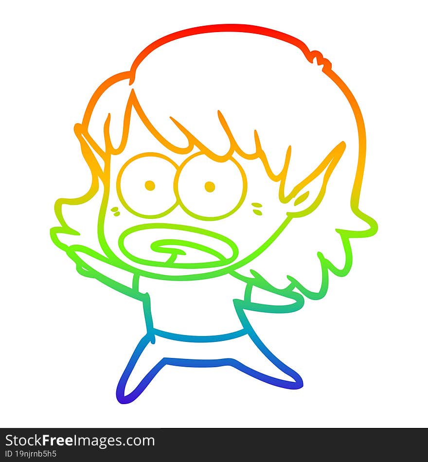 rainbow gradient line drawing cartoon shocked elf girl