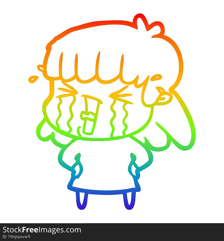 rainbow gradient line drawing cartoon woman in tears