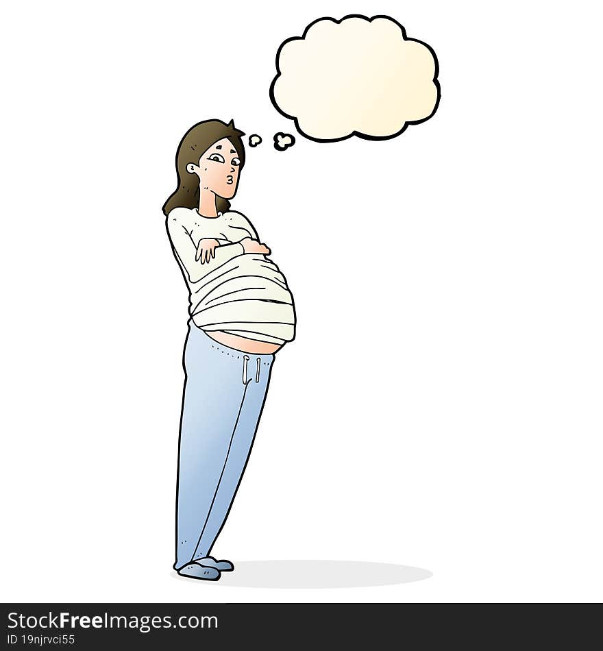 cartoon pregnant woman with thought bubble