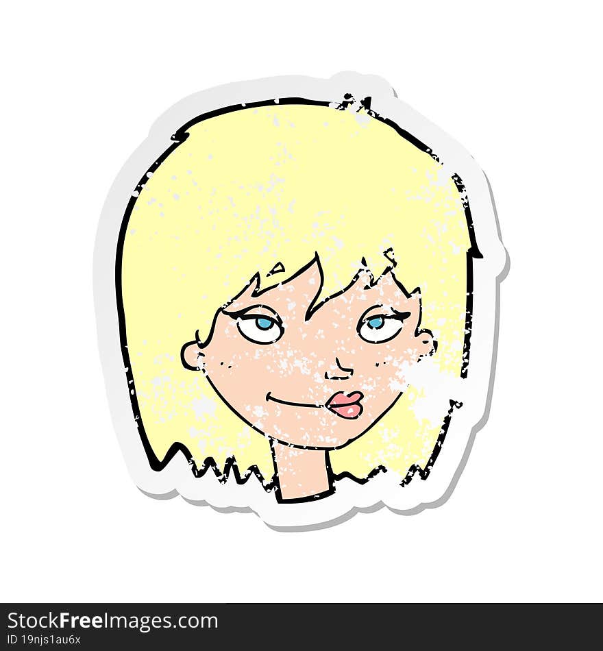 retro distressed sticker of a cartoon smiling woman